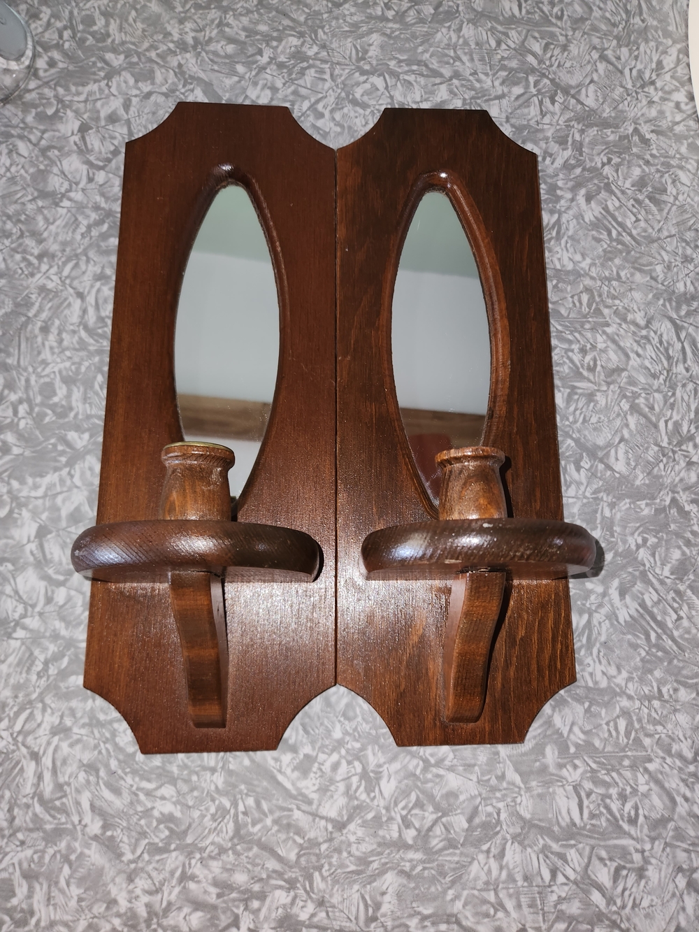 Wooden Wall Candle Sconces with Oval Mirror - Brown